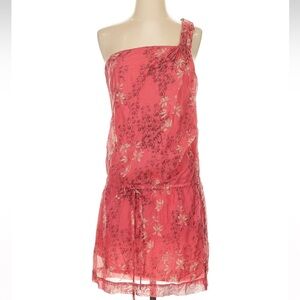 Max Studio Silk-Blend Coral One-Shoulder Dress